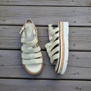 Anthropologie Bussola Cream Leather Platform Gladiator‎ Caged Jesus Sandals 40